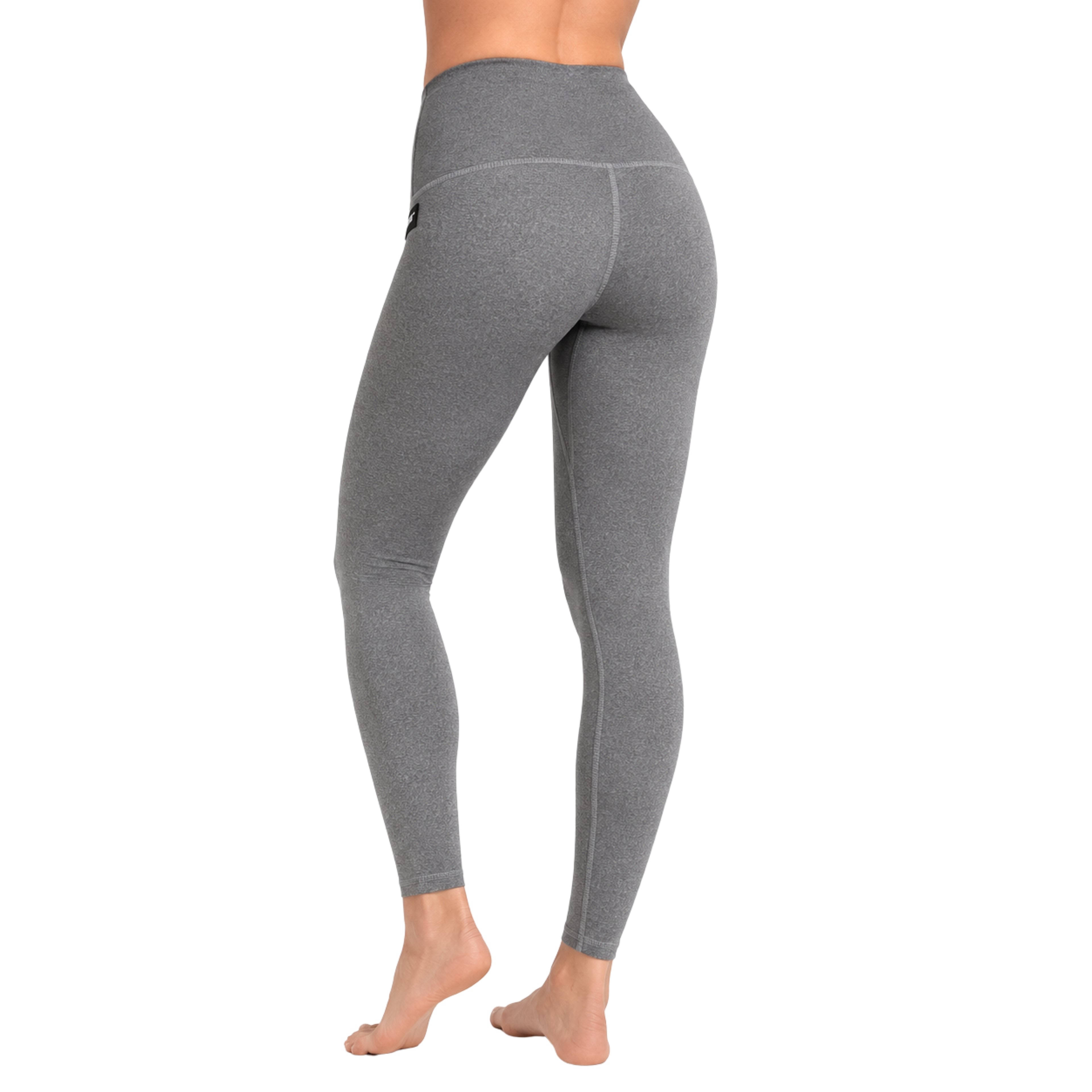 Madness Essential Leggings in Heather Grey featuring a high-waisted fit, minimalist design, premium stretch fabric, and signature Madness logo shown from front, side, and back.